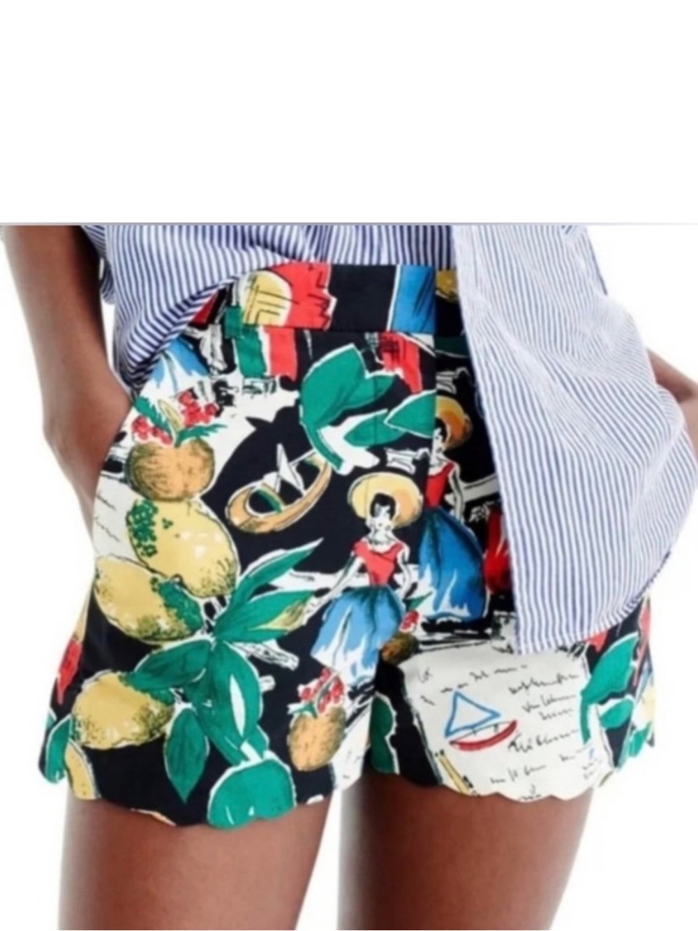 J. Crew Cuban Print Scallop Hem Shorts Size 0 NWT